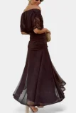 Plus Size Mesh Print V Neck Maxi Dress GRNH-002