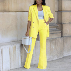 Plus Size Solid Color Blazer Wide Leg Pants Suit YZCF-ZL1775