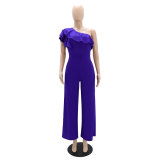 Solid Color Single Shoulder Jumpsuit GYLY-10348