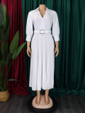 Plus Size Lapel Pleated Midi Dress GATE-522