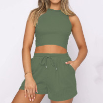 Solid Color Sleeveless Two Piece Shorts Set YMZY-PP0028