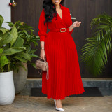Plus Size Lapel Pleated Midi Dress GATE-522