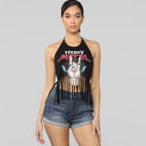 Print Tassel Sleeveless T Shirts OSIF-19188