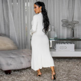 Solid Color V Neck Long Sleeve Long Dress YF-10913