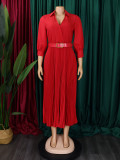 Plus Size Lapel Pleated Midi Dress GATE-522