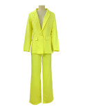 Plus Size Solid Color Blazer Two Piece Pants Set YZCF-ZL1396