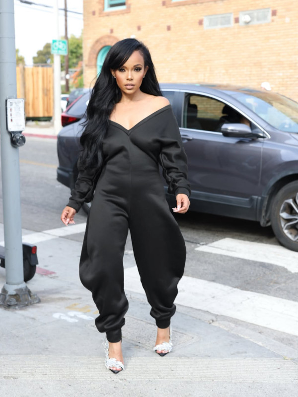 Solid Color V Neck Flare Jumpsuit SFY-780