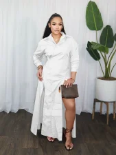 Solid Color Long Sleeve Split Shirt Dress  SFY-782