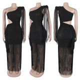 Single Shoulder Tassel Maxi Dress GTYZ-7536