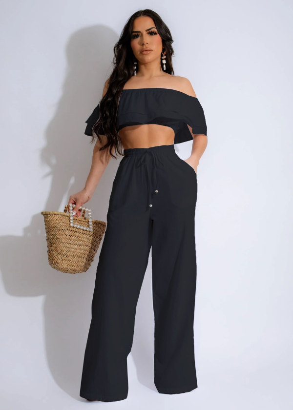 Solid Color Ruffles Fashion Two Piece Pants Set GTYZ-7366