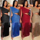 Single Shoulder Tassel Maxi Dress GTYZ-7536
