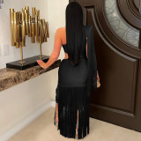 Single Shoulder Tassel Maxi Dress GTYZ-7536