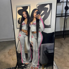 Letter Print Long Sleeve Zipper Yoga Pants Suit GBGF-250924