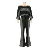 Color Block Pleated Two Piece Pants Set AIL-334