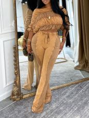 Color Block Pleated Two Piece Pants Set AIL-334