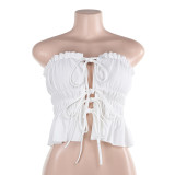 Pleated Tie Up Wrap Chest Tops SUM-JY24226MHO