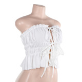 Pleated Tie Up Wrap Chest Tops SUM-JY24226MHO