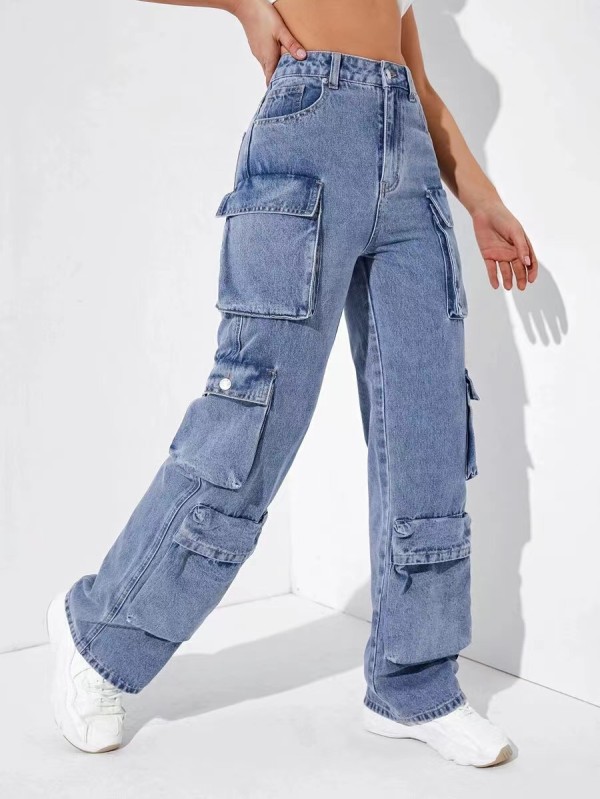 Multi-pockets Washed Straight Jeans GZCF-3015