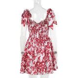 Print Tie Up Mini Dress SUM-ZX24179PFO