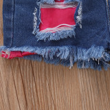 Kids Girl Letter Print Sleeveless Denim Shorts Suit YKTZ-21123