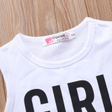 Kids Girl Letter Print Sleeveless Denim Shorts Suit YKTZ-21123