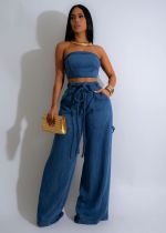 Fashion Denim Wrap Chest Wide Leg Pans Suit FYWF-YW0869