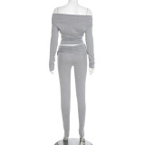 One Shoulder Long Sleeve Two Piece Pants Set MXBF-J25ST264
