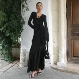 Long Sleeve Ruffles Maxi Dress XEF-K25D80869