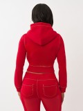 Solid Color Hooded Cardigan Two Piece Pants Set YD-8832