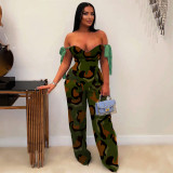 Plus Size Print Tie Up Drawstring Two Piece Pants Suit NY-3296
