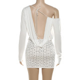 Backless Tie Up One Shoulder Mini Dress XEF-K25D81210