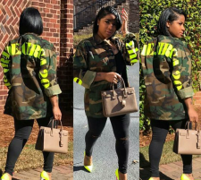 Plus Size Letter Print Long Sleeve Camouflage Coats FYWF-LD635