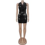 Backless Sequin Halterneck Two Piece Skirts Set BY-7521