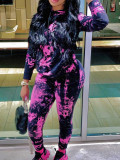 Tie Dye Print Hooded Two Piece Pant Set YH-5194