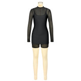 Sexy Zipper Mesh Romper+Sling Dress 2 Piece Set ASL-6810