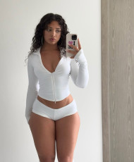 Long Sleeve Zipper Sport Two Piece Shorts Set YWXS-K25L1179