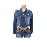 Embroidery Long Sleeve Denim Coat  MEM-88663