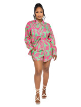 Print Long Sleeve Shorts 2 Piece Set YH-5541