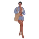 Stripe Long Sleeve Shirt Two Piece Shorts Set SSNF-211482