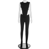 Sleeveless Solid Color Bodysuit Two Piece Pants Set MXBF-J25ST290