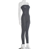 Polka Dots Print Wrap Chest Jumpsuit MXBF-J25JP298