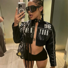 Long Sleeve Zipper Short Coat Print Jackets XEF-K25C80355