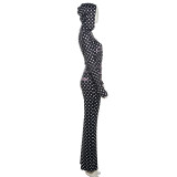 Polka Dots Print Long Sleeve Zipper Pants Suit XEF-K25S82496