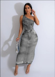 Print Slash Shoulder Long Dress GTJR-RC3239
