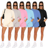 Short Sleeve Solid Two Piece Shorts Set SSNF-211299