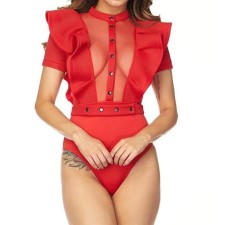 Plus Size Ruffles Sleeve Short Sleeve Bodysuit GHXF-HX0255