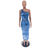 Print Slash Shoulder Long Dress GTJR-RC3239