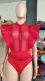 Plus Size Ruffles Sleeve Short Sleeve Bodysuit GHXF-HX0255