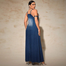 Plus Size Fashion Denim Sling Maxi Dress GDAM-218529