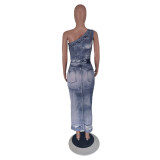 Print Slash Shoulder Long Dress GTJR-RC3239